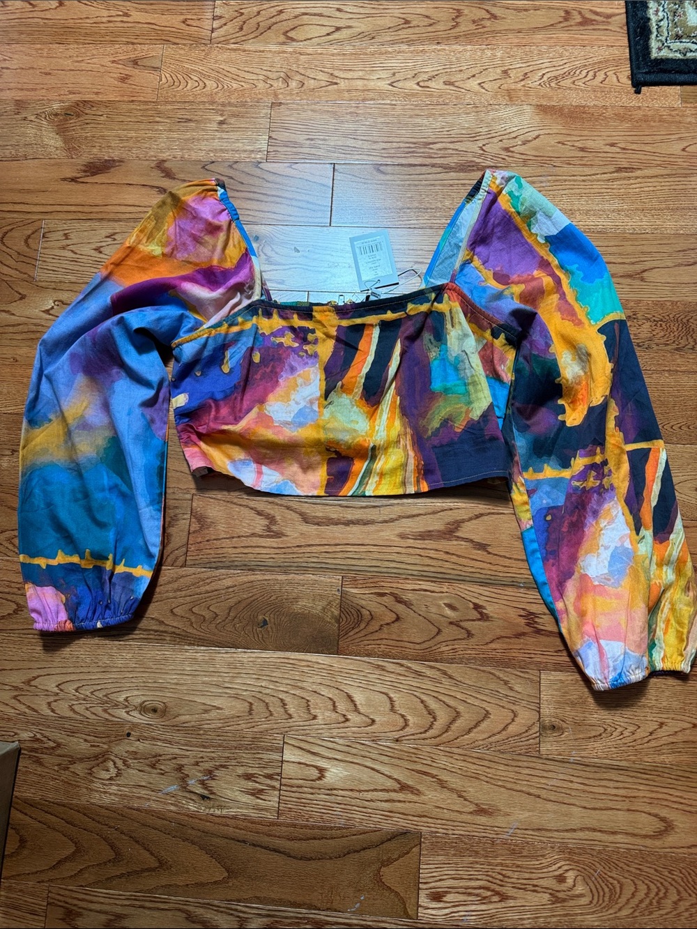 Walter Baker Multicolor Watercolor Puff-Sleeve Crop Top